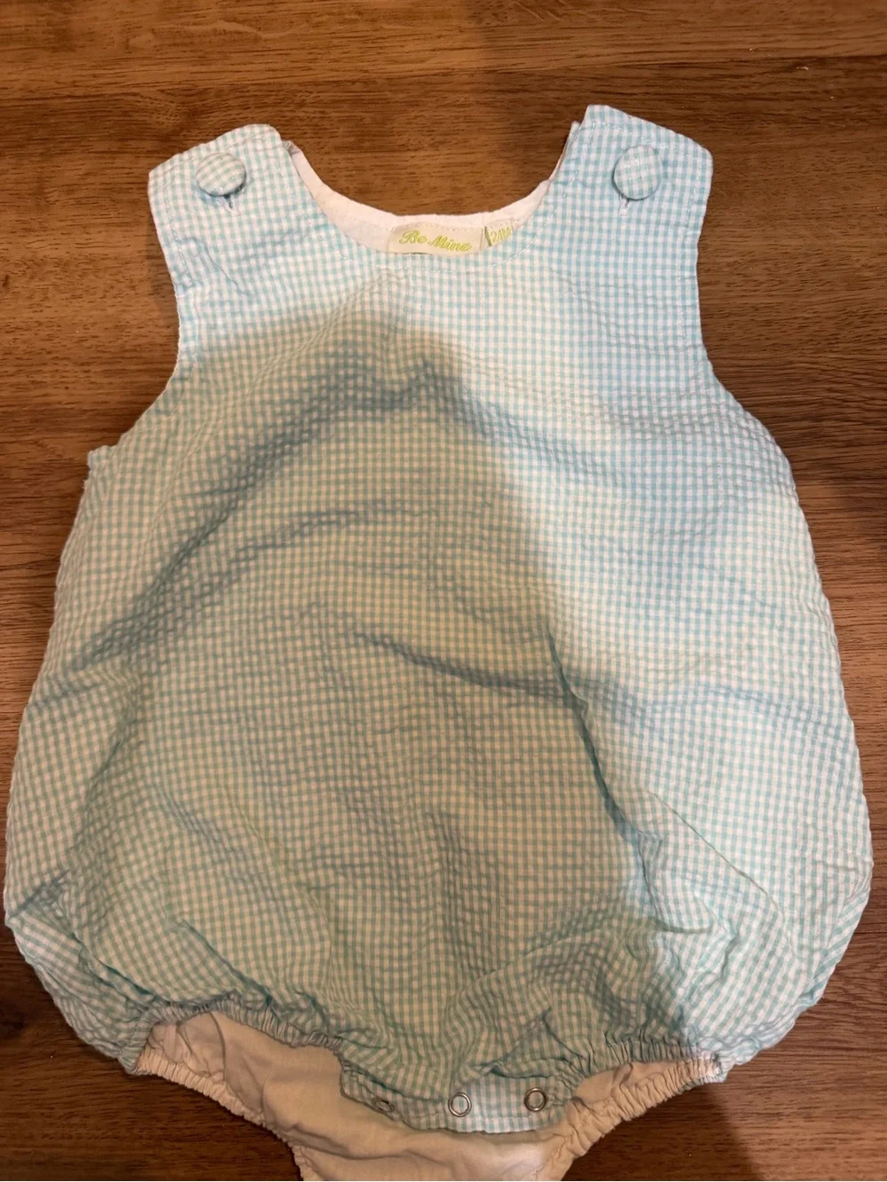 mine Light Blue Gingham Bubble Romper